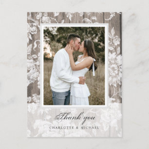 Rustic country wedding thank you photo postcard