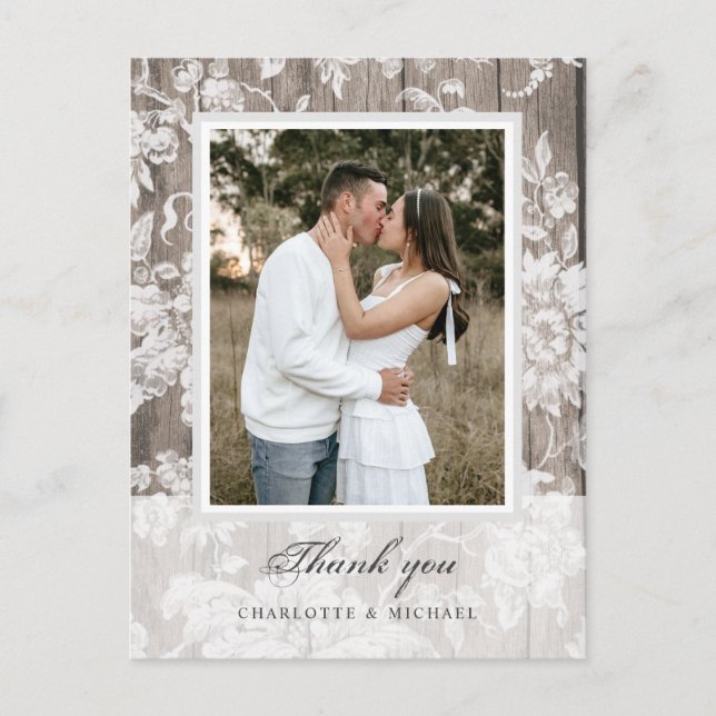 Rustic country wedding thank you photo postcard (Front)