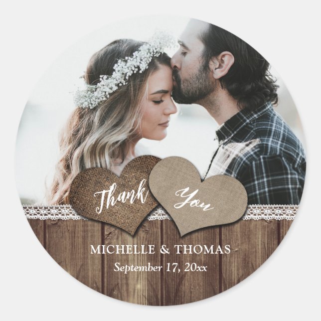 Rustic Country Wedding Thank You Photo Stickers (Front)