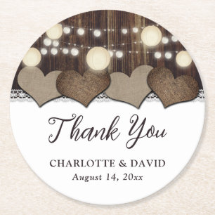 Rustic Country Wedding Thank You Round Paper Coaster