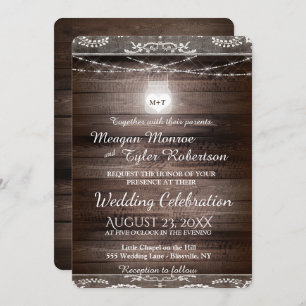 Rustic Country Wedding w/ Lace & Mason Jar Invitation