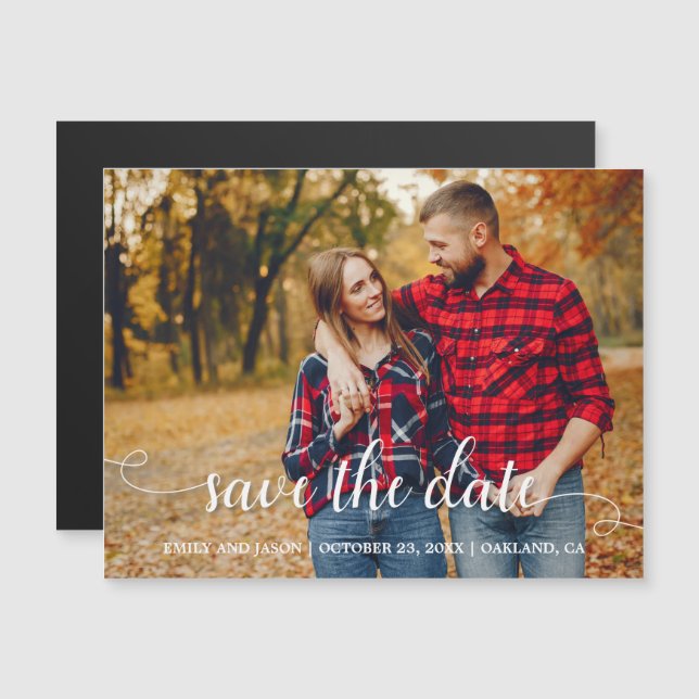 Rustic Country Wedding White Save the Date Photo Magnetic Invitation (Front/Back)