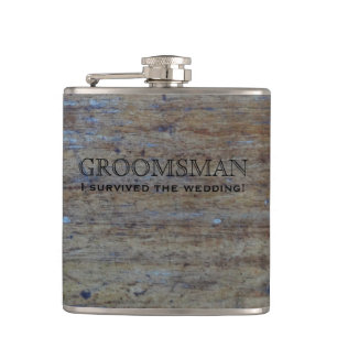Rustic Country Wedding Wood   Funny Groomsman Hip Flask