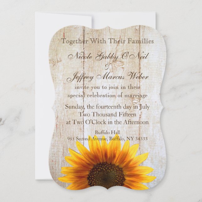 Rustic Country Wedding Wood Sunflowers Invitation (Front)