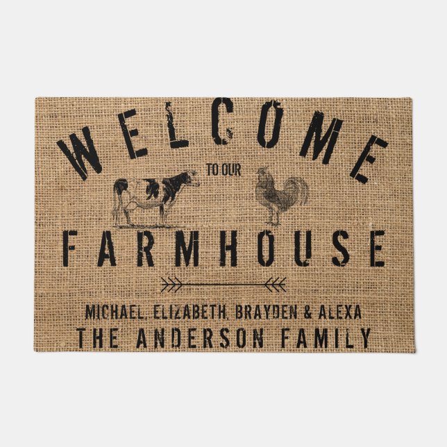 Rustic Country Welcome to our Farmhouse Animals Doormat (Front)