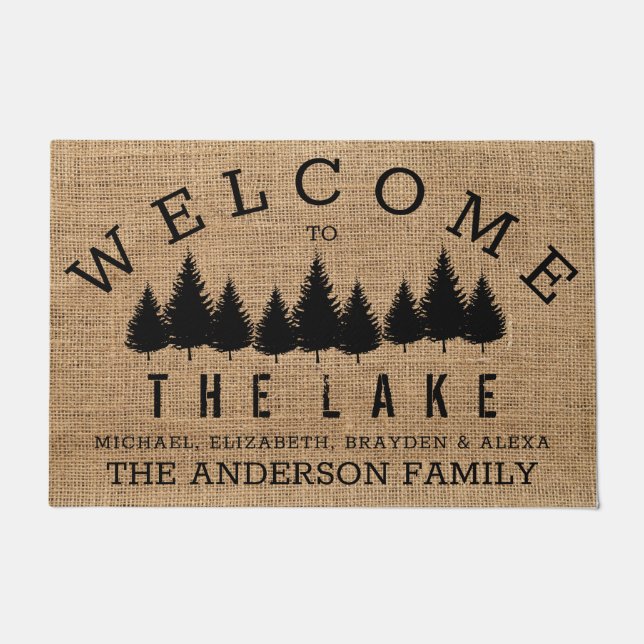 Rustic Country Welcome to the Lake Family Name Doormat (Front)