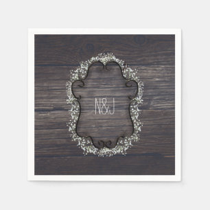 Rustic Country Western Babys Breath & Wood Napkin