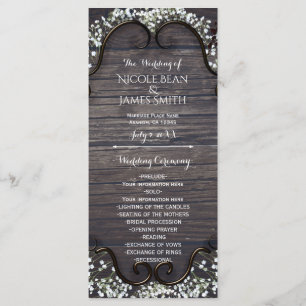 Rustic Country Western Babys Breath & Wood Program Programme