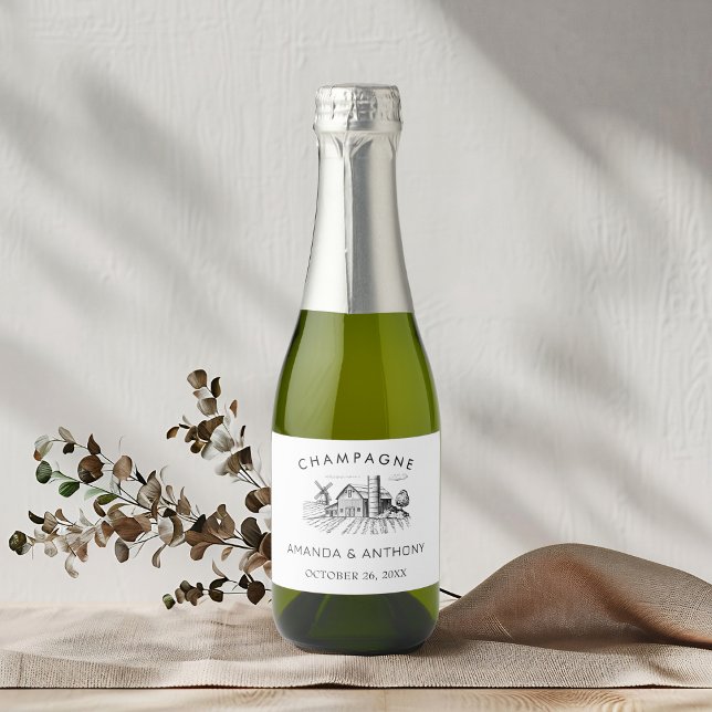 Rustic Country Western Barn Wedding Champagne Sparkling Wine Label (Creator Uploaded)