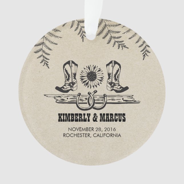 Rustic Country Western Barn Wedding Ornament (Front)