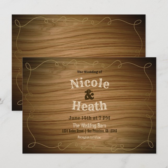 Rustic Country Western Barn Wood Modern Wedding Invitation (Front/Back)