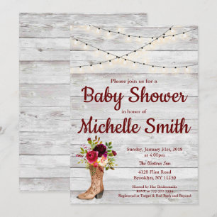 Rustic Country Western Boot Vintage Baby Shower Invitation