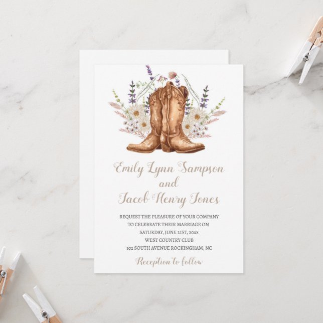 Rustic Country Western Boots Wedding Invitation (Front/Back In Situ)