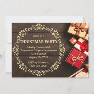 Rustic Country Western Christmas Day Dinner Party Invitation