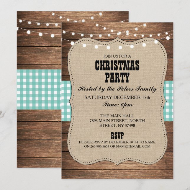 Rustic Country Western Christmas Dinner Day Party Invitation (Front/Back)