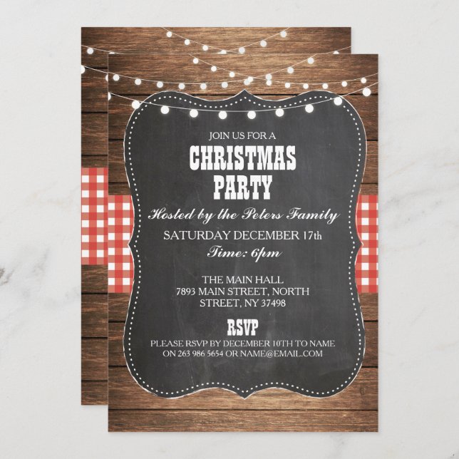 Rustic Country Western Christmas Dinner Day Party Invitation (Front/Back)