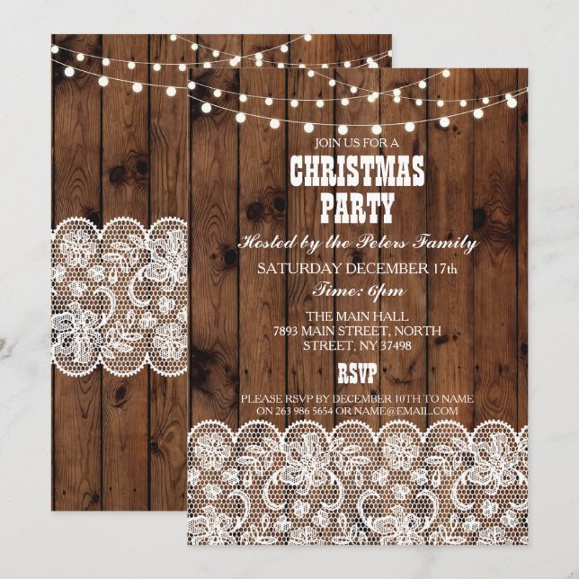 Rustic Country Western Christmas Dinner Day Party Invitation (Front/Back)