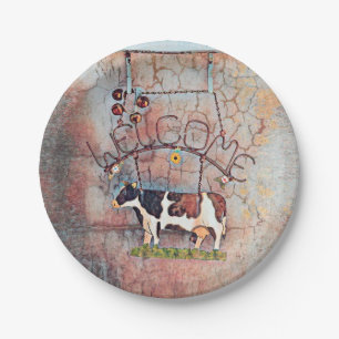 Rustic Country Western Cow Farmhouse Paper Plate