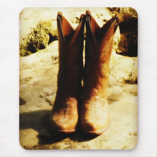 Rustic Country Western Cowboy Boots in Sunlight Mouse Mat (Front)