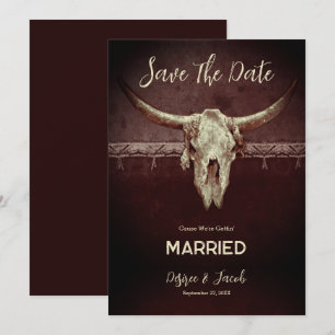Rustic Country Western Cowboy Bull Skull Wedding Announcement