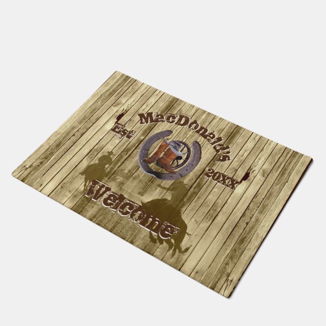 Rustic country western cowboy ranch themed doormat (Angled)