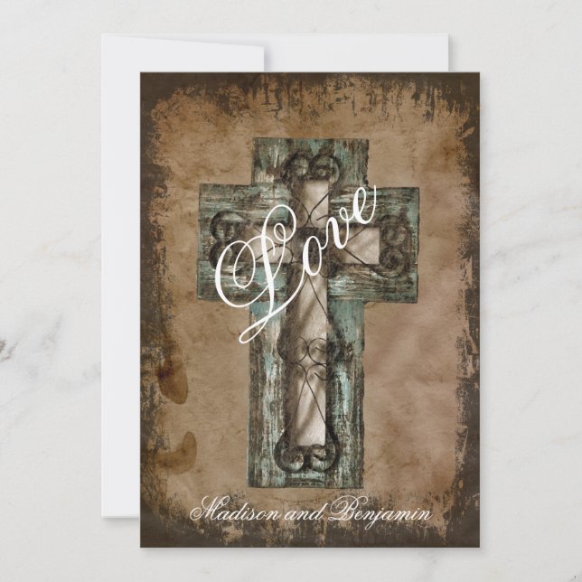 Rustic Country Western Cross Wedding Invitations (Front)