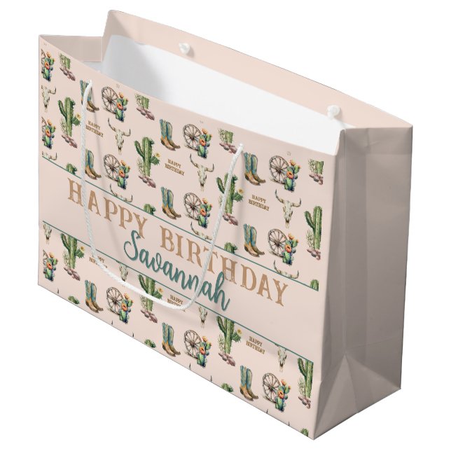 Rustic Country Western Desert Cactus Personalised Large Gift Bag (Front Angled)