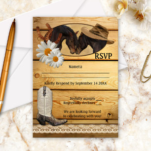 Rustic Country Western Horses RSVP Card
