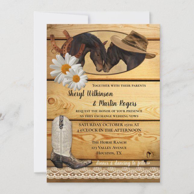 Rustic Country Western Horses Wedding Invitation (Front)