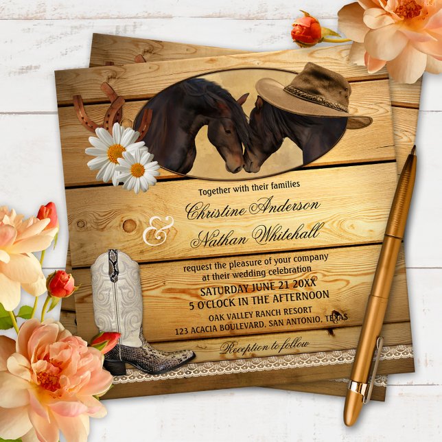 Rustic Country Western Horses Wedding Invitation (Creator Uploaded)