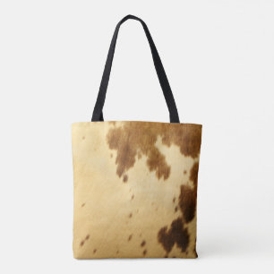 Rustic Country Western Longhorn Cowhide Fur Print Tote Bag