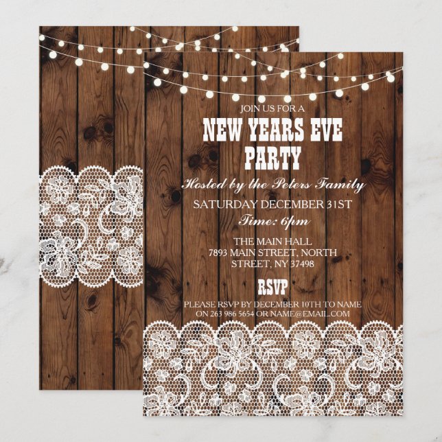 Rustic Country Western New Years Day Eve Invite (Front/Back)