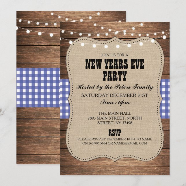Rustic Country Western New Years Day Eve Invite (Front/Back)