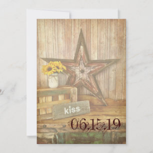 Rustic Country Western Star Kiss Wedding Invites