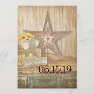 Rustic Country Western Star Wood Wedding Invites