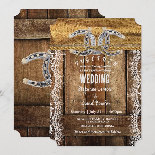 Rustic Country Western Wedding Invitations (Front/Back)