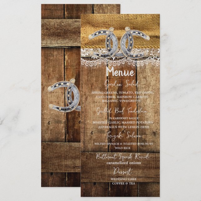 Rustic Country Western Wedding Menu Card (Front/Back)