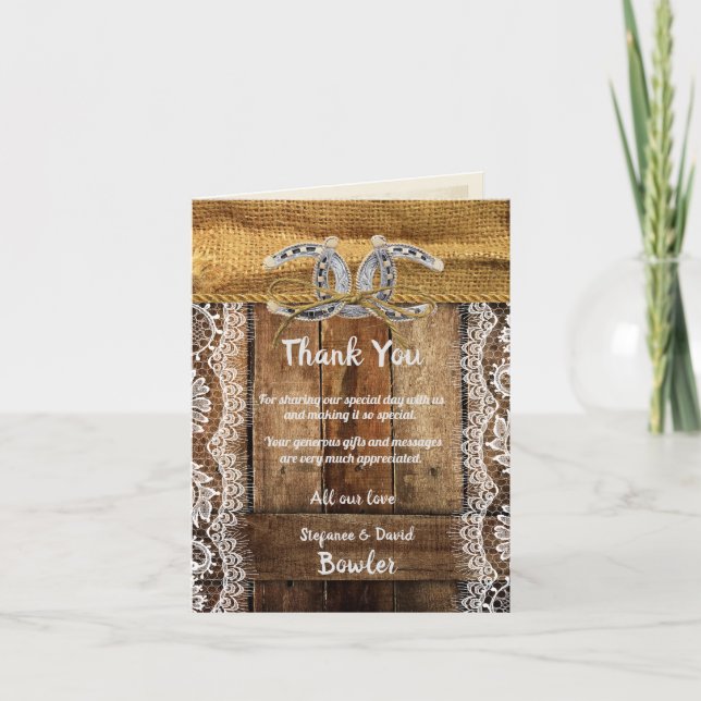 Rustic Country Western Wedding Thank You Card (Front)