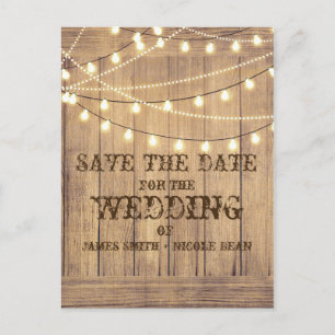 Rustic Country Western Wood & Lights Save the Date Announcement Postcard