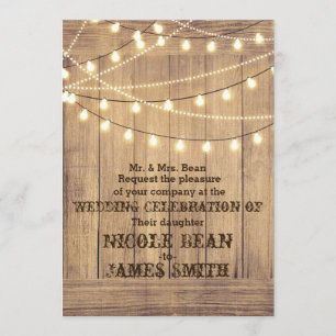 Rustic Country Western Wood & Lights Wedding Invitation
