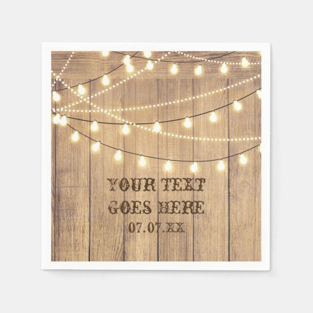 Rustic Country Western Wood & Lights Wedding Napkin (Front)