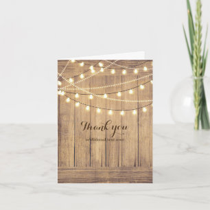Rustic Country Western Wood & Lights Wedding Thank You Card