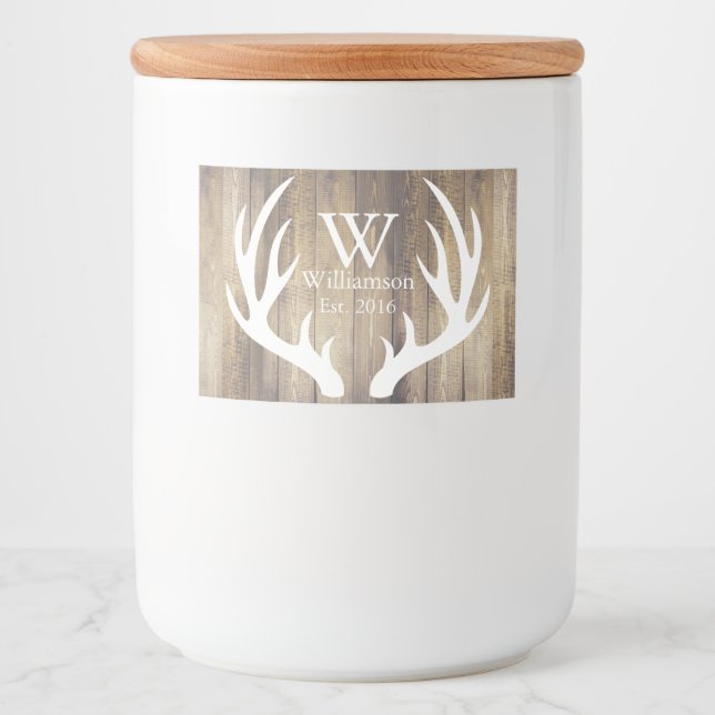 Rustic Country White Deer Antlers & Barn Wood Food Label (Front)