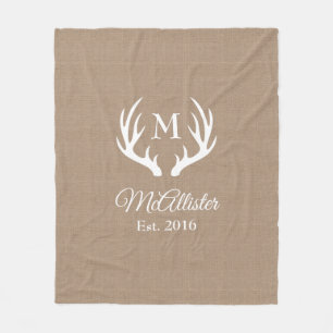 Rustic Country White Deer Antlers   Personalised Fleece Blanket