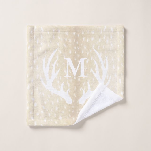 Rustic Country White Deer Antlers Spotted Fawn Fur Bath Towel Set (Wash Cloth)