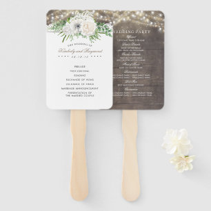 Rustic Country White Flowers Chic Wedding Program Hand Fan
