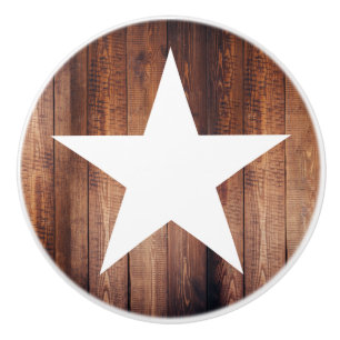 Rustic Country White Star & Wood Planks Ceramic Knob