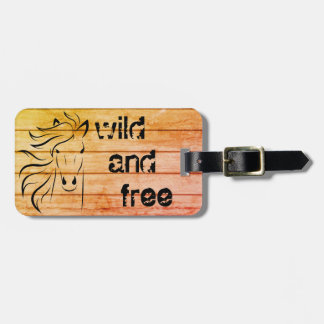 Rustic Country Wild and Free Horse Sketch Custom Luggage Tag