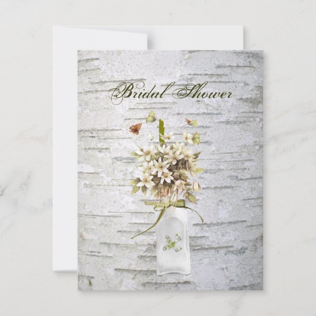 rustic country wildflower white birch wedding invitation (Front)