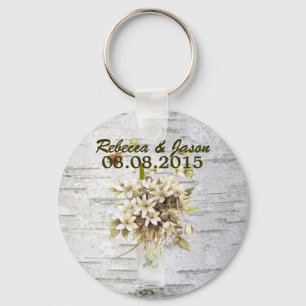 rustic country wildflower white birch wedding key ring